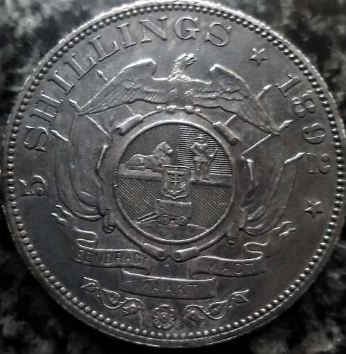 1892 ZAR  5 SHILLING - RARE DOUBLE SHAFT - SILVER CROWN - TOP GRADE CONDITION - PERHAPS AU