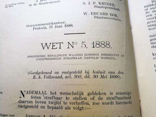 1888 ZAR LAW BOOK - "DE LOCALE WETTEN DER ZAR  1888" BY Pres PAUL KRUGER - ULTRA RARE