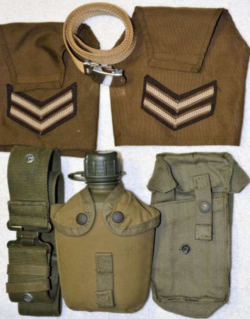 SADF - Border War items - Step out belt - Rank insignia - Web belt - R1 mag pouch - Water bottle