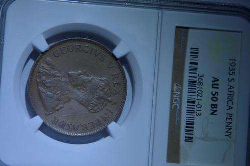 1935 PENNY - NGC AU50 - UNION OF SOUTH AFRICA - SCARCE WITH HIGH VALUE