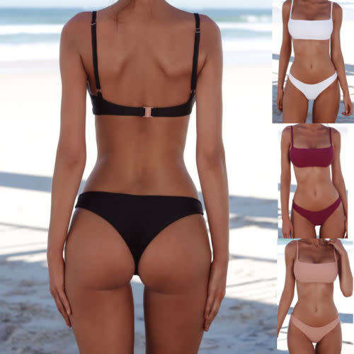 2018 New Summer Hot selling Women Solid Bikini Set Push-up UnPadded Bra Swimsuit--Popular style