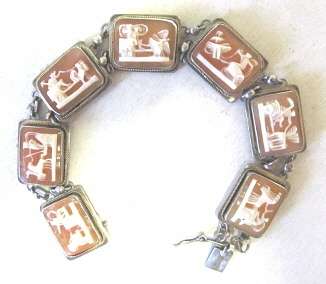 Vintage cameo bracelet, days of the week, 800 silver