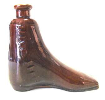 Rare vintage earthenware boot-shaped flask