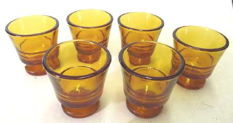 Six Duralex amber glass egg cups, made in France