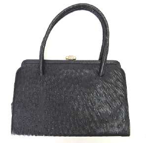 Vintage black ostrich skin handbag