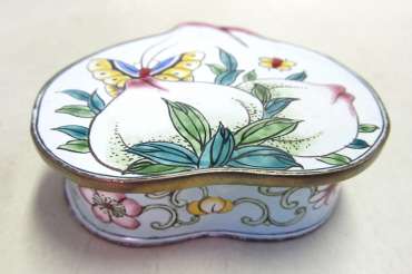 Superb handpainted enamel on brass container