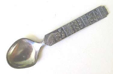 Vintage Norwegian pewter spoon with Viking theme