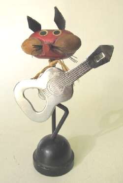 Vintage bottle opener: cat with guitar