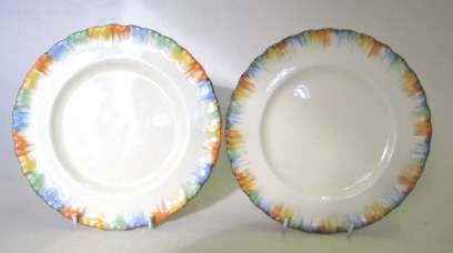Pair of handpainted Grindley side plates, Chameleon pattern