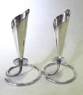 Pair of silver-plated candle holders by Hans Jensen, Denmark