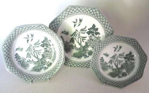 Meakin plate, side plate and soup bowl, willow pattern