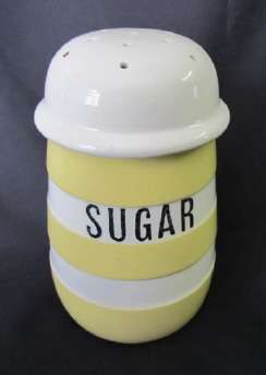 Rare yellow and white vintage Cornish Ware sugar shaker