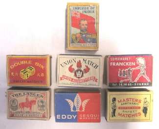 Seven vintage matchboxes
