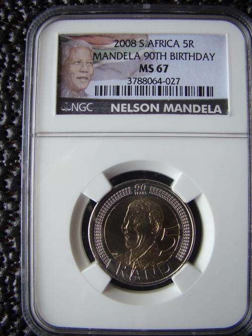 Late listing 5x MS67 Nelson Mandela 90th bday coins.