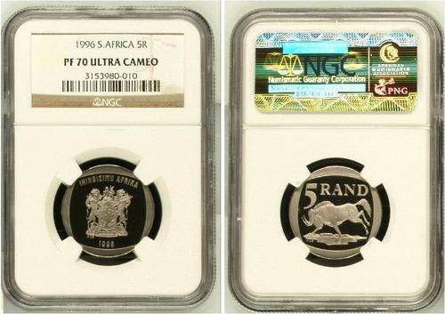 Actual coin you will get,PROOF 70,1996 S.Africa 5R ... Verification No 3153980-010