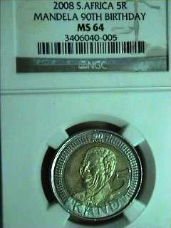 THE MANDELA 2008 BIRTHDAY R5 NGC GRADED MS64 @  R1 START
