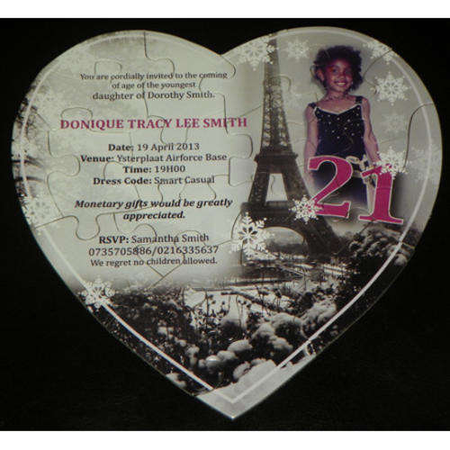 60 x Heart Shape Puzzle Invitations + Free Shipping