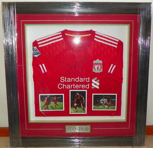 LATE ENTRY!!!FRAMED STEVEN GERRARD SIGNED LIVERPOOL JERSEY WITH 3 PICS AND COA-ABSOLUTELY STUNNING