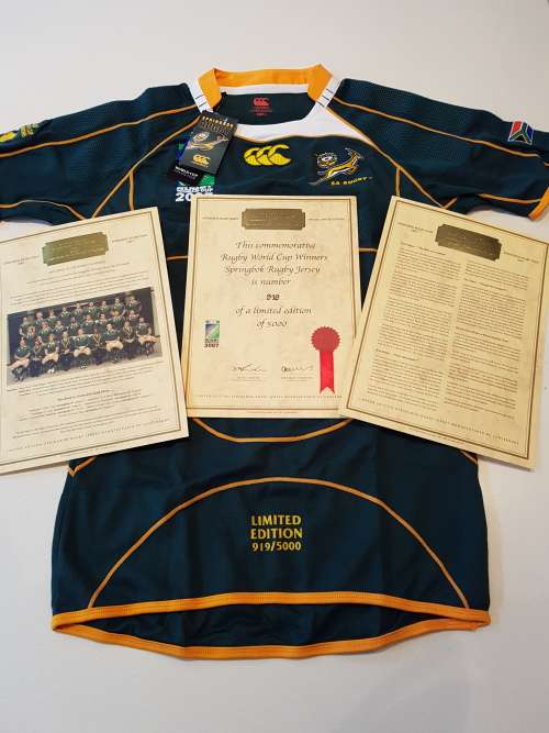 Springbok Limited Edition RWC 2007 Winners Jersey No.919/5000 + FREE Cap + FREE Shipping