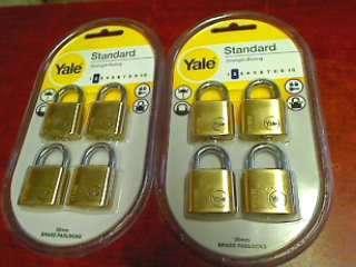 Yale 30mm Brass Keyed Alike 4 Piece Padlok Set x 2