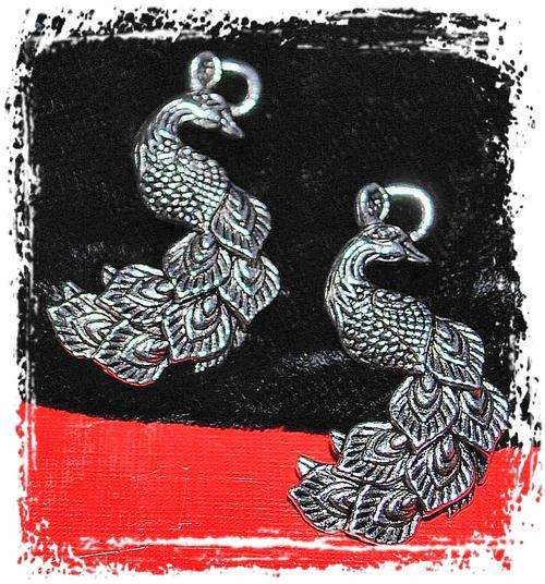 2 X CUTE PEACOCK CHARMS