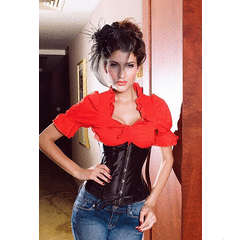 GORGEOUS BLACK UNDERBUST CORSET WITH MATCHING G-STRING - SIZE MEDIUM