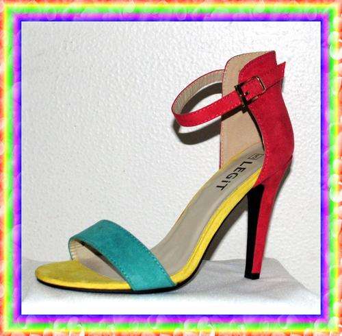 MUTLI COLOURED SUEDE FEEL SANDALS - SIZE 5