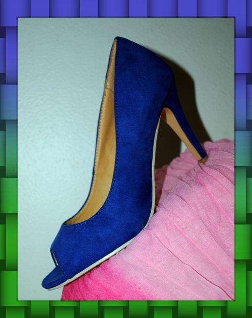 BLUE MOCK SUEDE PEEPTOE COURTS - SIZE 6