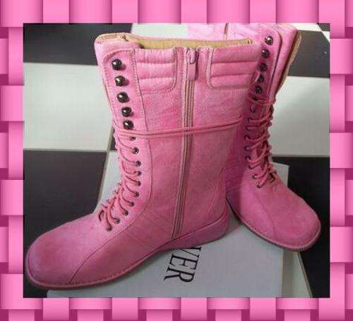GORGEOUS PINK MOCK SUEDE LACE UP BOOTS - SIZE 5