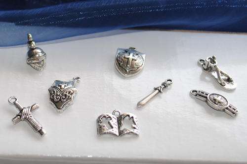 8 PIECE ARMOUR OF GOD CHARM SET IN TIBETAN SILVER