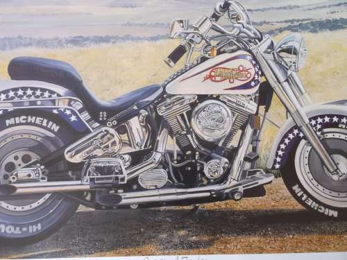 Set of 2 prints of motorbkie paintings by Jeff Cross, originally signed.