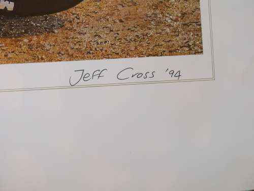 Set of 2 prints of motorbkie paintings by Jeff Cross, originally signed.