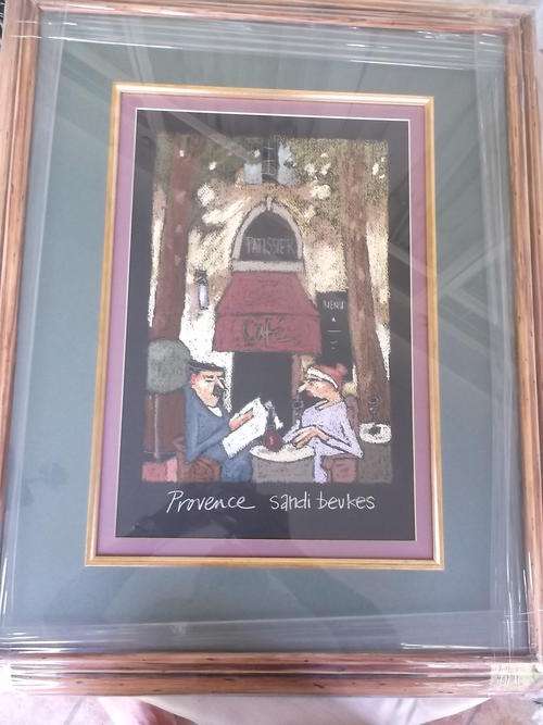 Open only for JacksonCharm's offer. Sandi Beukes pastel painting, French Provence cafe scene.