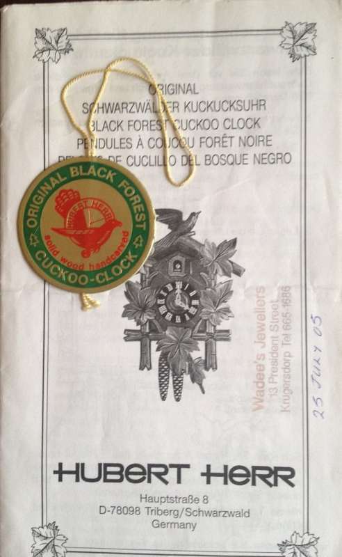 HUBERT HERR CUCKOO CLOCK
