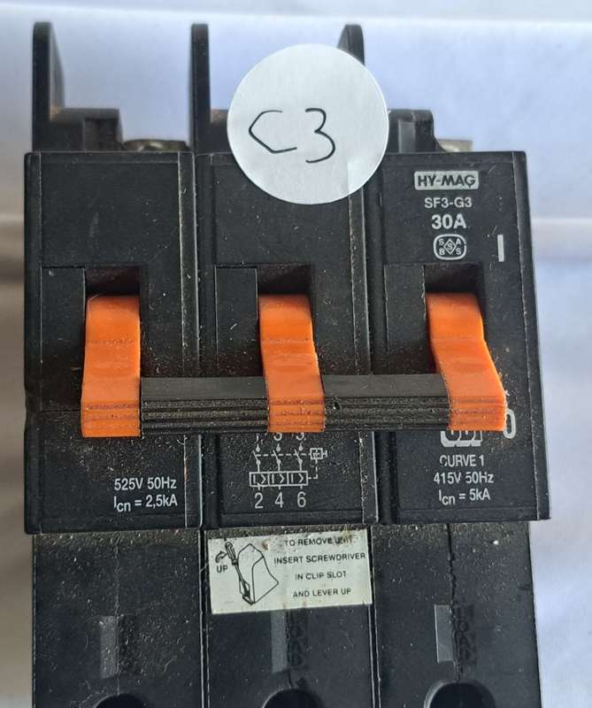 Circuit Breaker, CBI 30A 3 Pole Orange Toggle