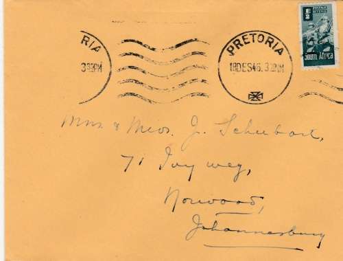 UNION SA  ENVELOPE  1945  POSTAL HISTORY