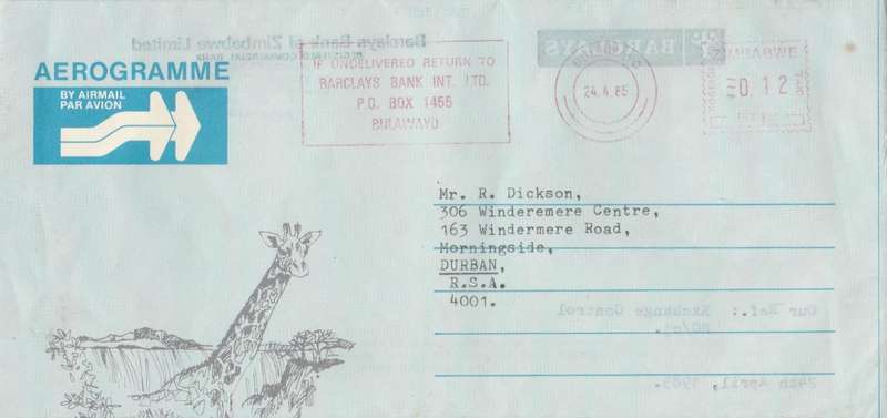 ZIMBABWE       1985     AEROGRAMME      BULAWAYO