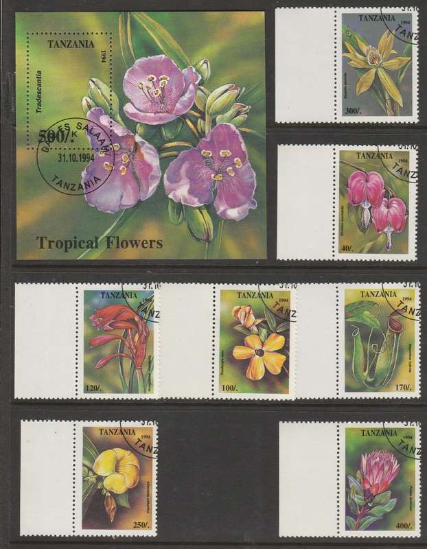 TANZANIA    TROPICAL FLOWERS   FULL SET  PLUS MINI SHEET