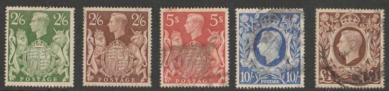 GREAT BRITAIN   KING GEORGE V1  SET OF 5  UP TO 1 POUND