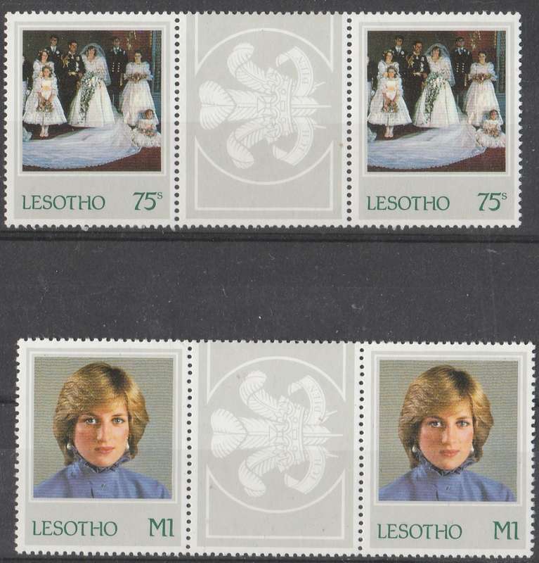 LESOTHO   LADY DIANA  PORTRAIT   AND WEDDING  GUTTER PAIRS   UMM