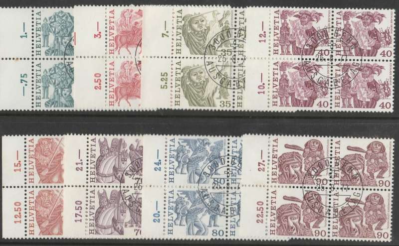 SWITZERLAND  1977    8X BLOCKS OF 4   DIFINITIVES