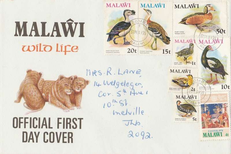 MALAWI    1975/78    COVER    BIRDS