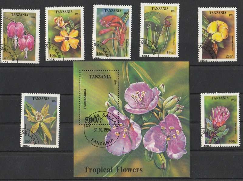 TANZANIA- TRPICAL FLOWERS  PLUS MINI SHEET   SG1917-1924    1994   FULL SET