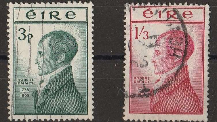 IRELAND     1953     DEATH ANNIVERSARY OF ROBERT EMMET     SG 156/7  FULL SET