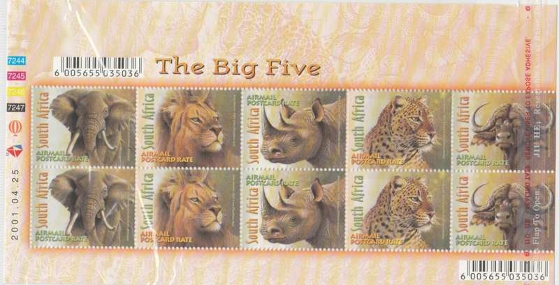 RSA   MINI SHEET    BIG FIVE  SACC1368  2001