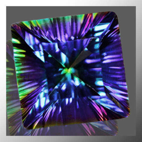 Genuine Mystic Quartz 10.52ct Multi Colour Concave Square Faceted, Gemstone