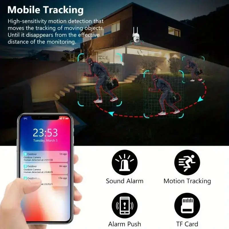 1080P HD Wireless Security Camera AI Human Tracking, Motion Detection, 2-Way Audio, Remote Control,