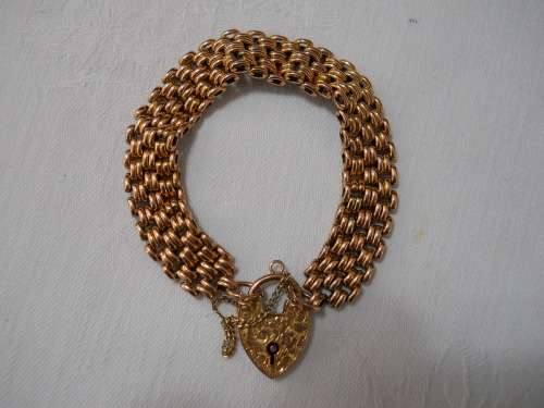 GOLD 9ct  -  HEART LOCK BRACLET - VINTAGE
