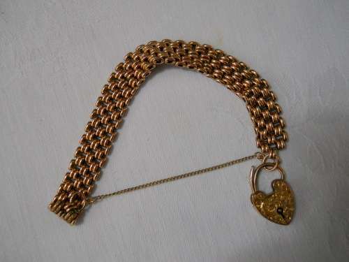 GOLD 9ct  -  HEART LOCK BRACLET - VINTAGE
