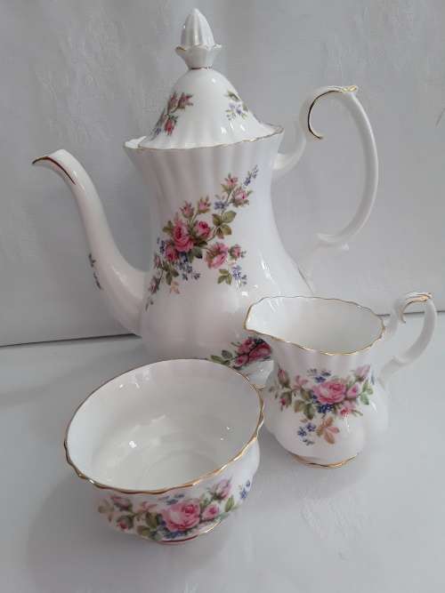 Royal Albert  ''Moss Rose''  Coffee  Pot Milk  &  Sugar
